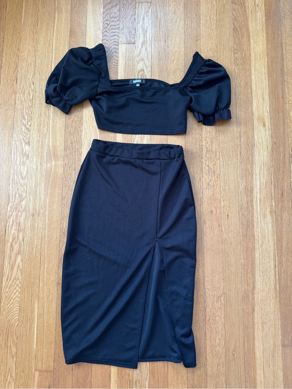 Missguided Black Midi Pencil Skirt with Front Slit